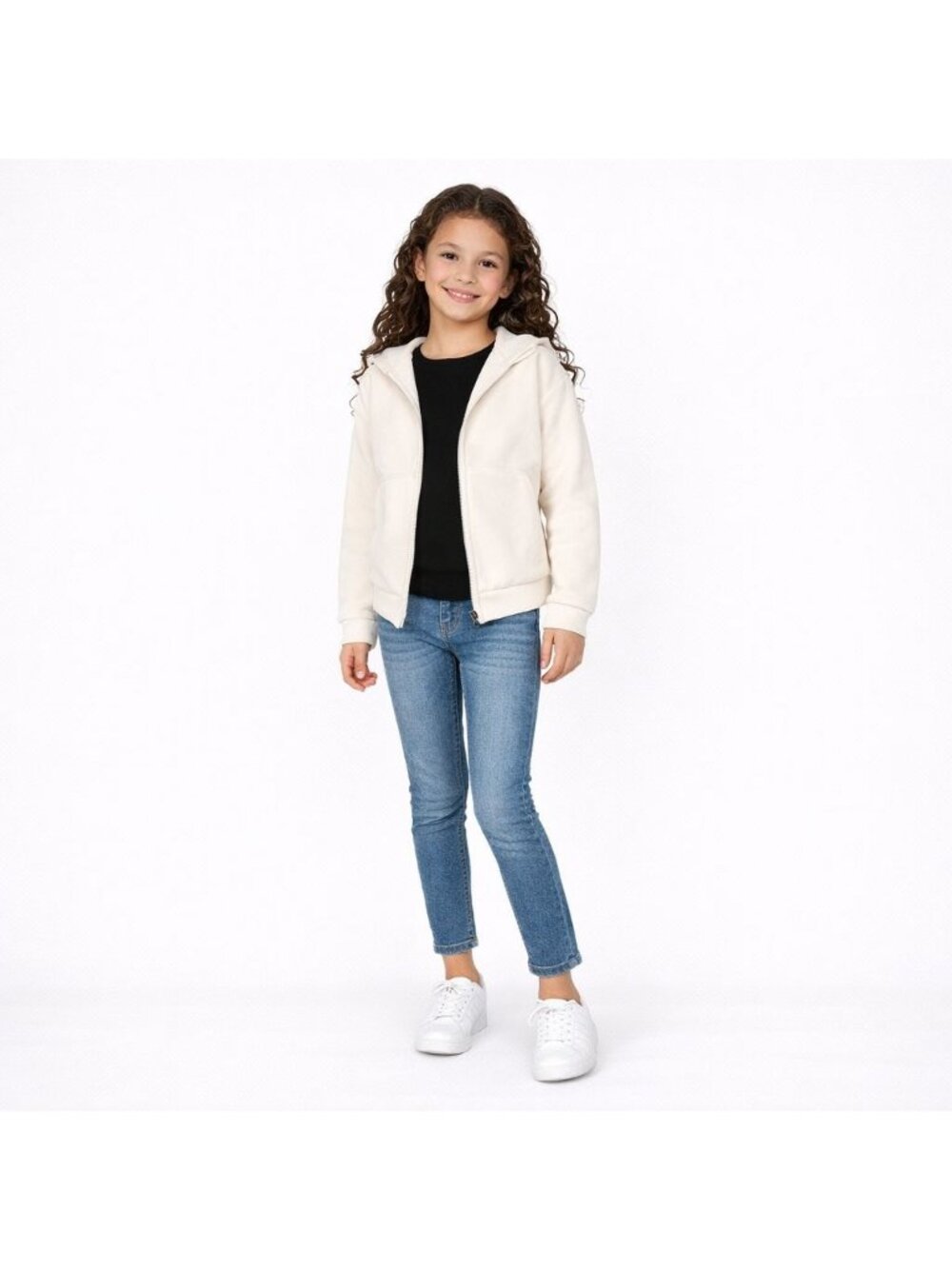 NWOT Zella Kids 8/10 Creme Hooded Kids Medium Ribbed Zip-Up Jacket